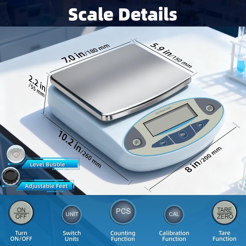 Srora Lab Scale 3000g x 0.01g,13 Unit 0.01g Accuracy High Precision Digital Analytical Balance, Electronic Laboratory Precision Gram Scale Digital Kitchen/Jewelry/Scientific Scale - Image 4